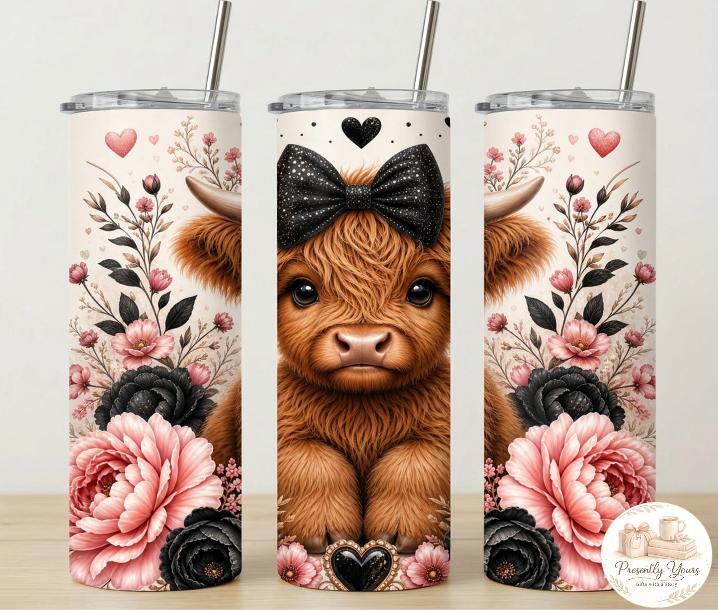 Highland Cow Tumbler - Black & Pink