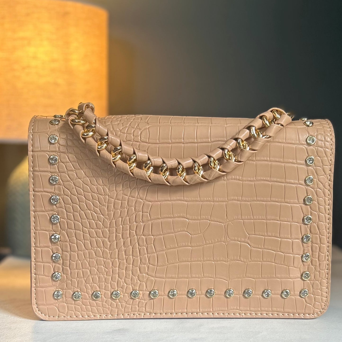 Brown/Beige & Gold Studded Handbag