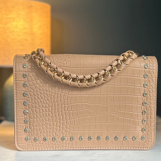Brown/Beige & Gold Studded Handbag