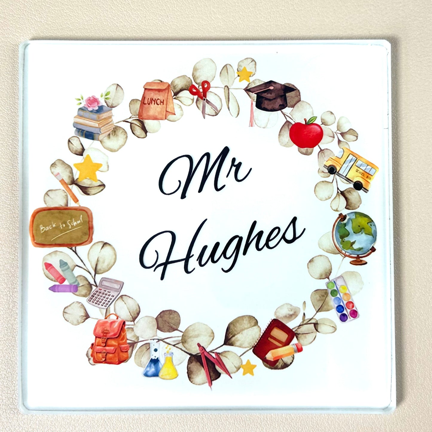 Teacher Wreath Glass Coaster