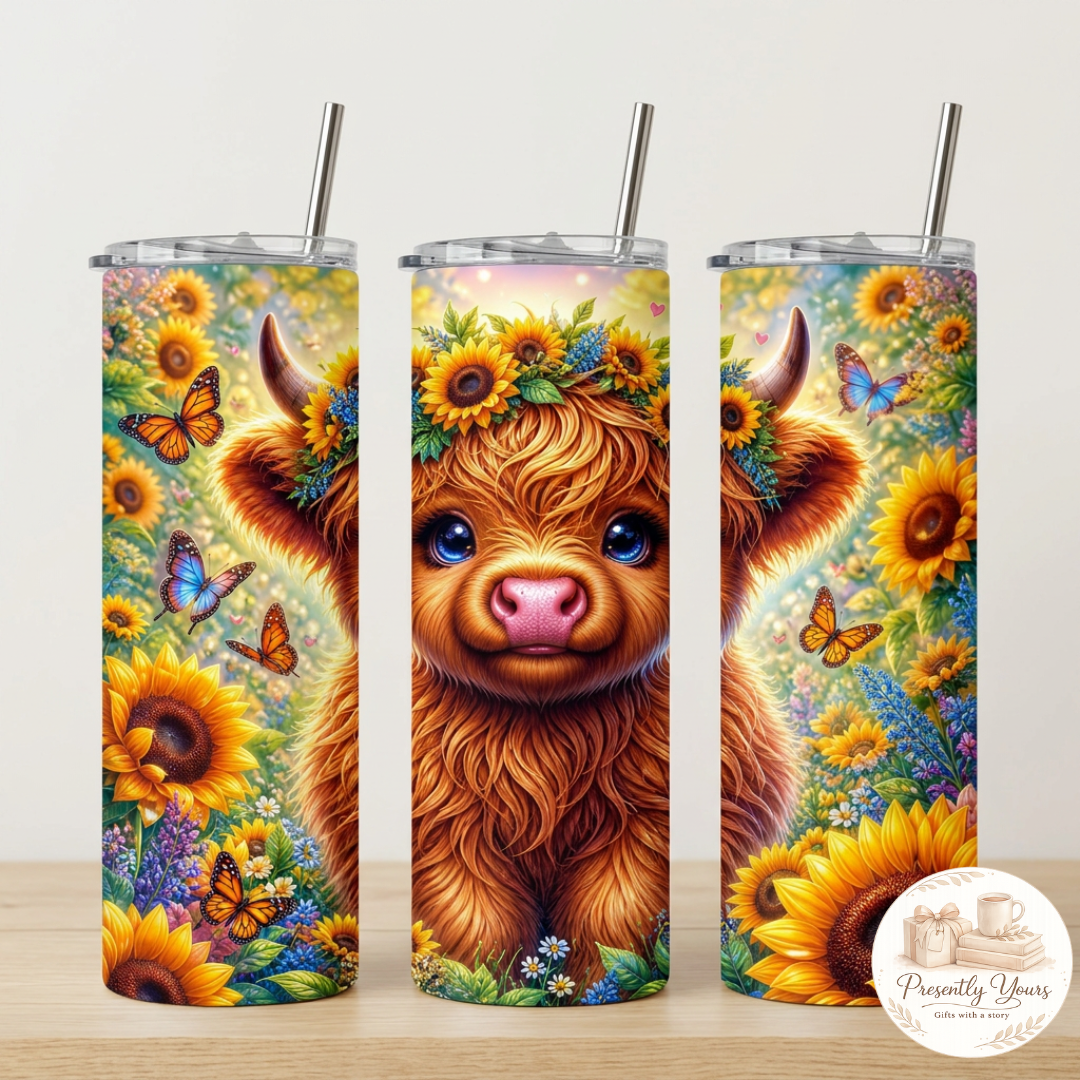 Highland Cow Tumbler - Sunfowers