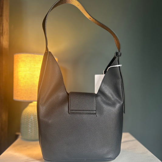Black PU Leather Foldover Bag with Mini Wristlet Bag