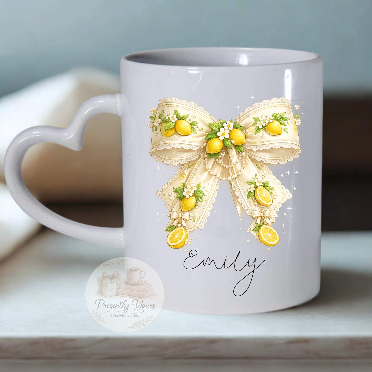 Lemon Bow - Heart Handle Mug