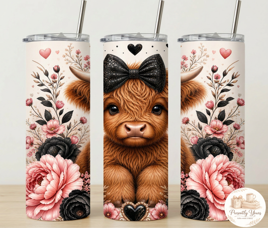 Highland Cow Tumbler - Black & Pink