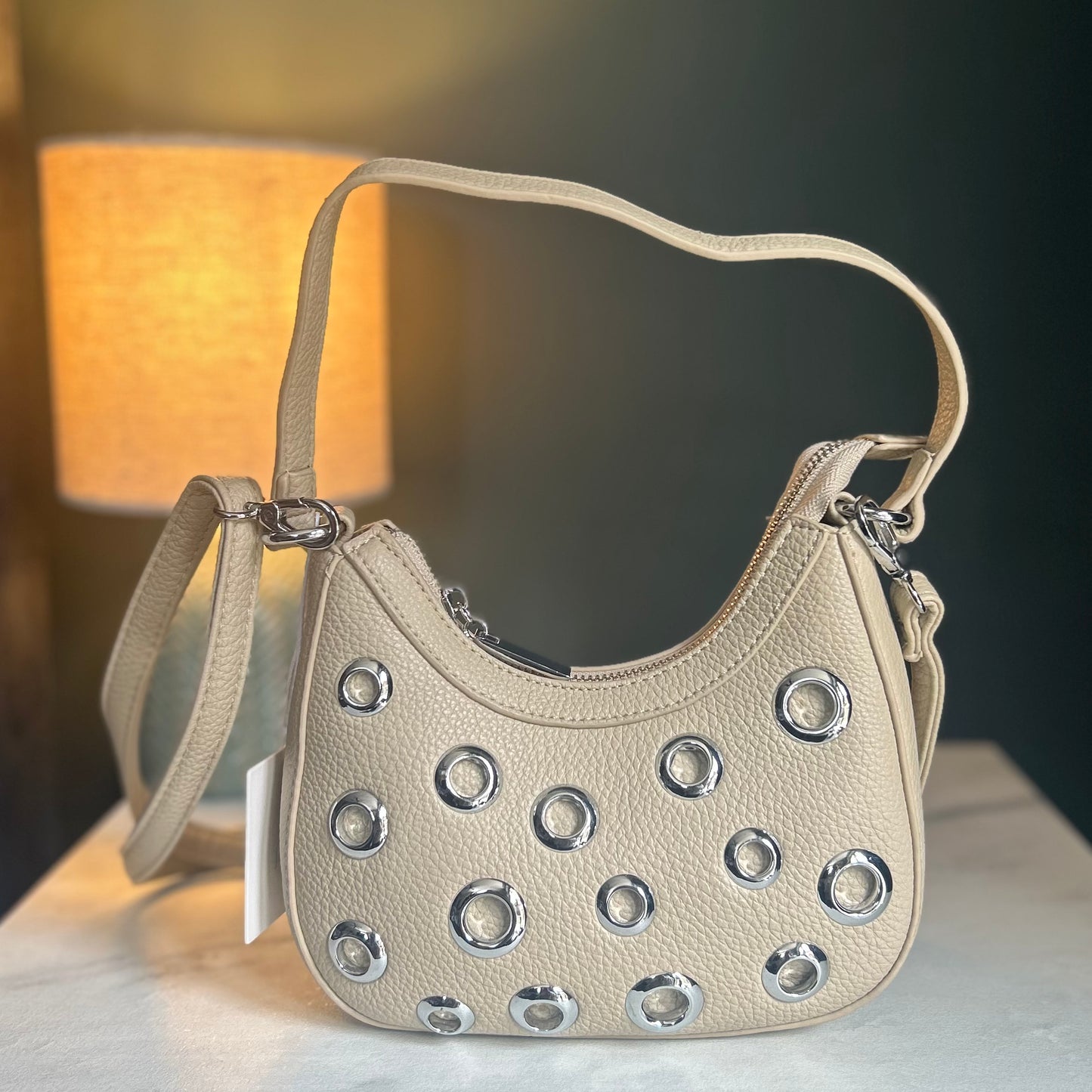 Beige Studded Handbag