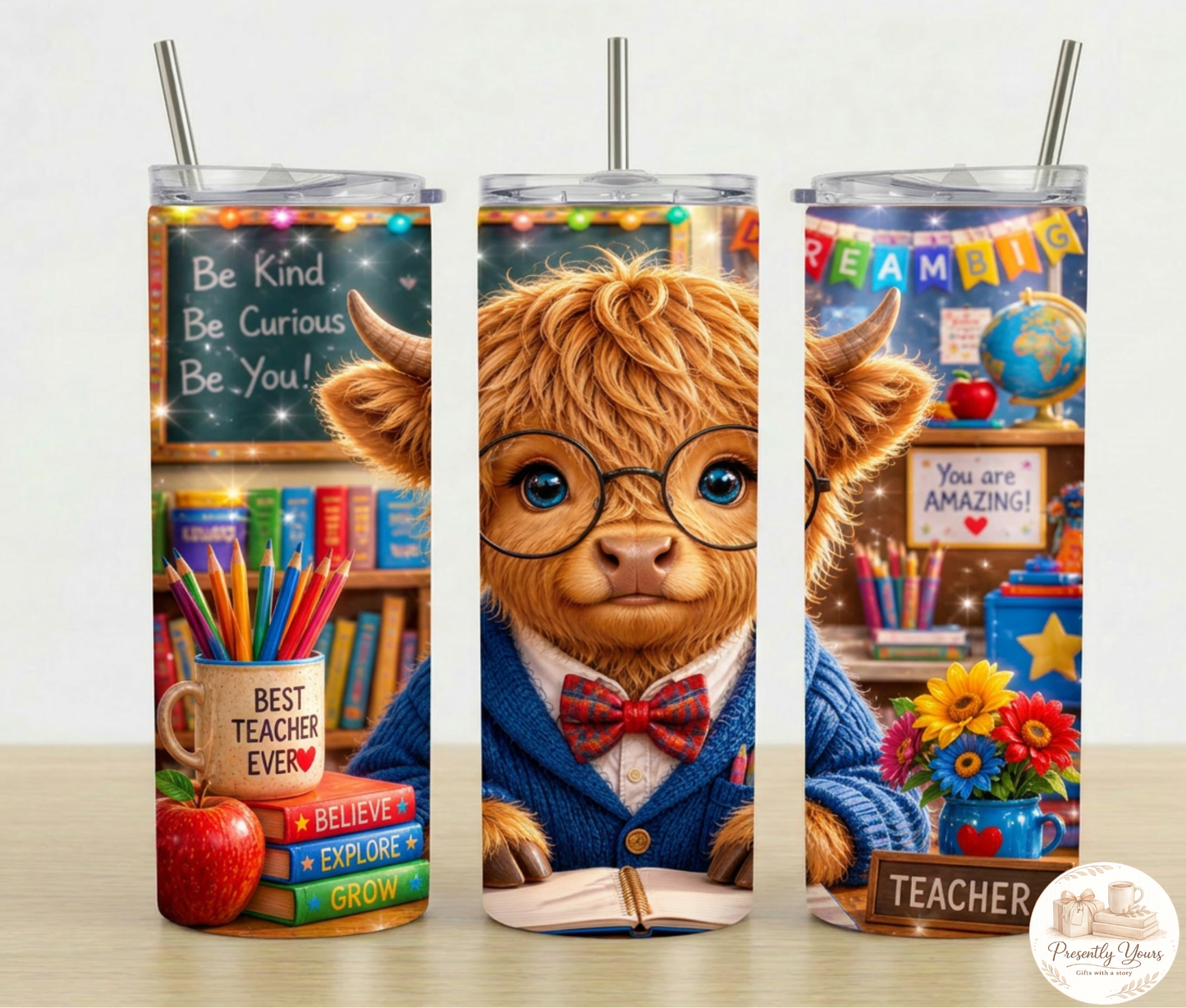Teacher Highland Cow Tumbler - Blue