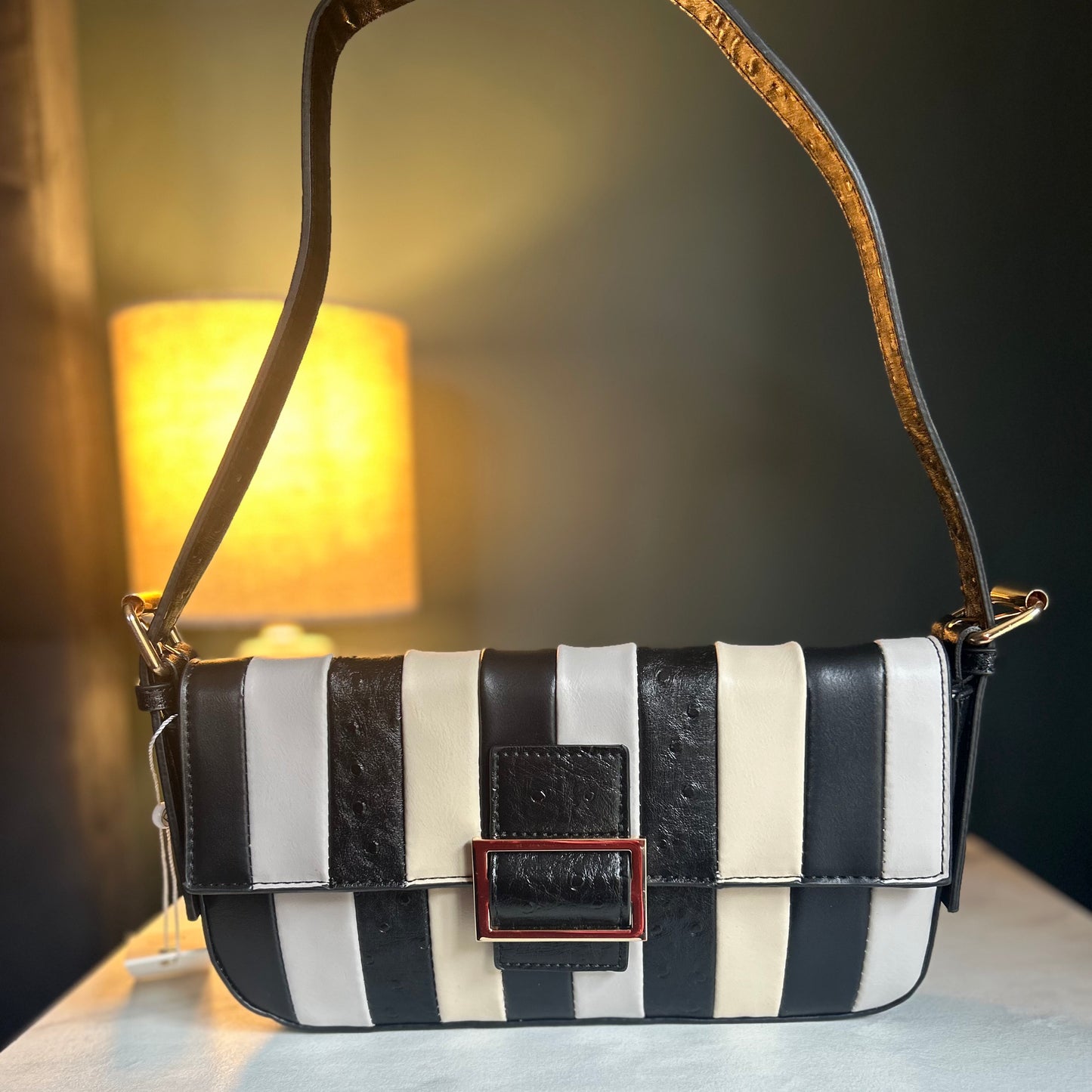 Black Vertical Stripe Handbag