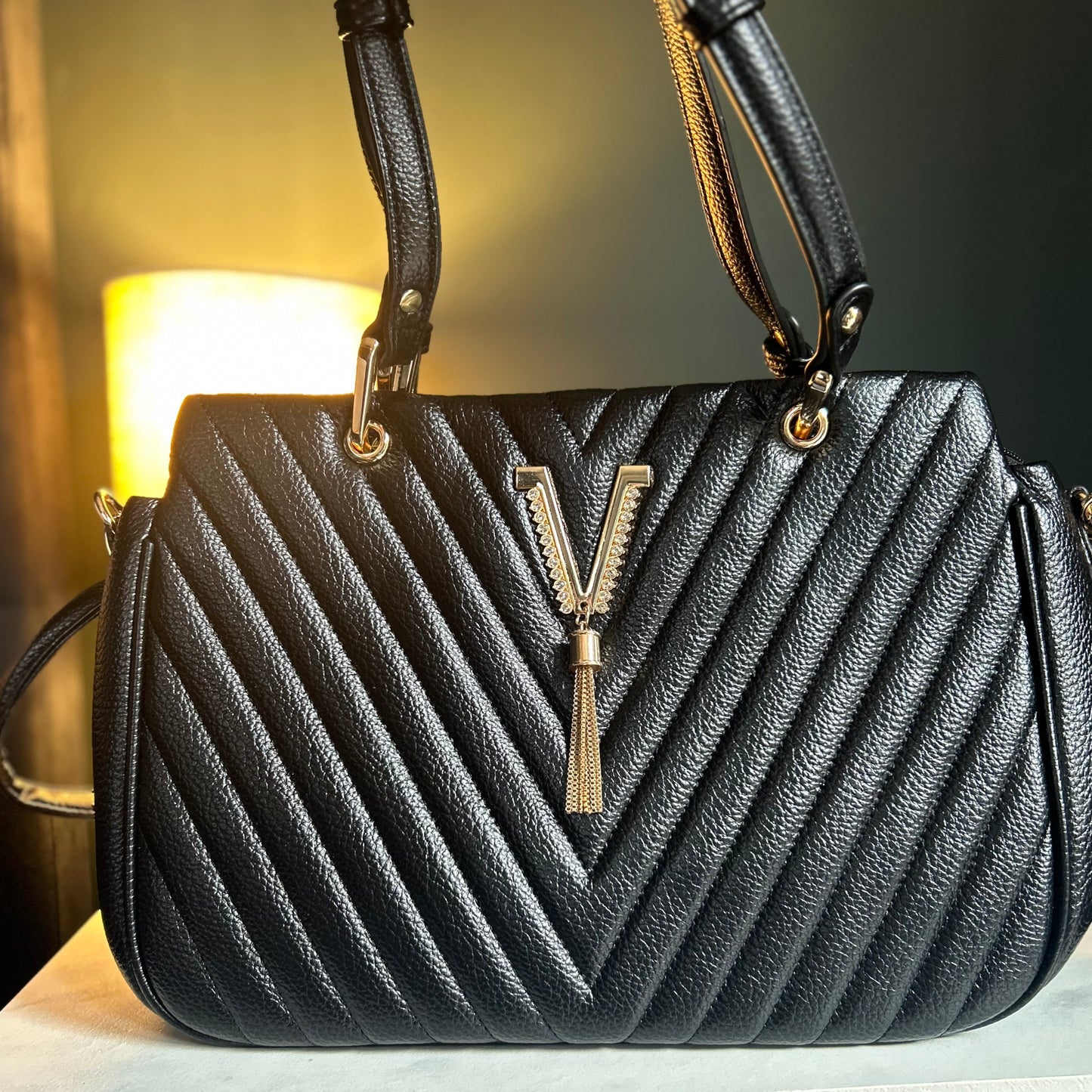 Black & Gold V Handbag