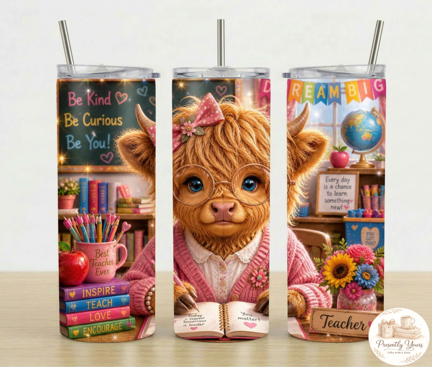 Teacher Highland Cow Tumbler - Pink