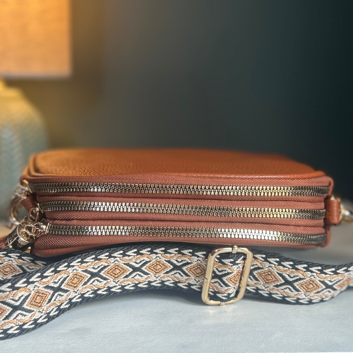 Brown Oval Cross Body Bag