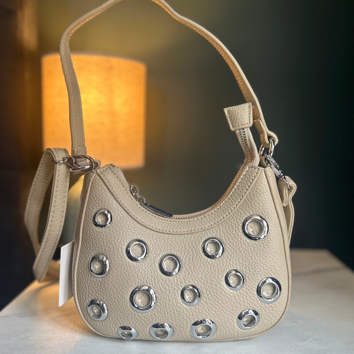 Beige Studded Handbag