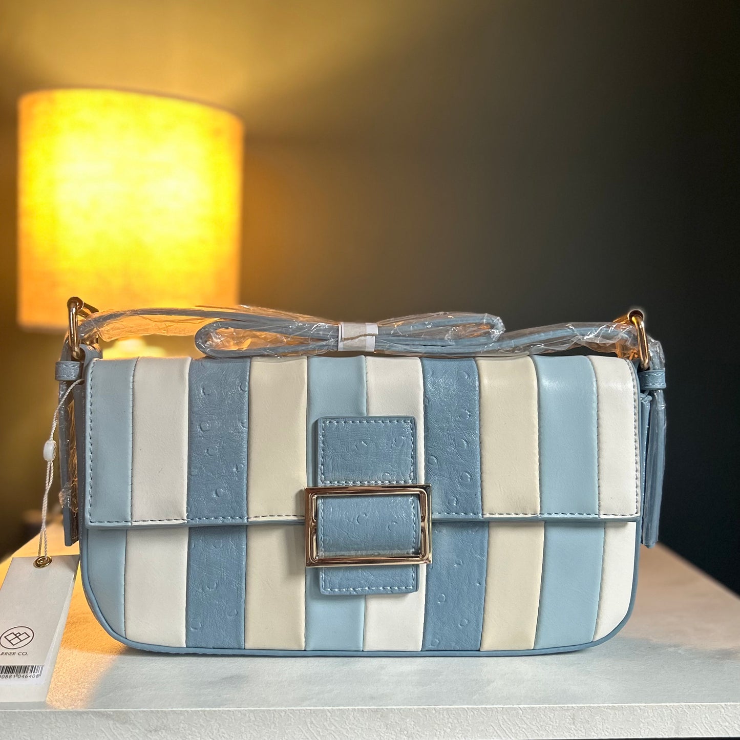 Blue Vertical Stripe Handbag