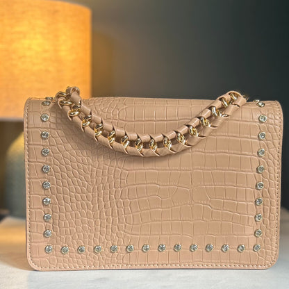 Brown/Beige & Gold Studded Handbag