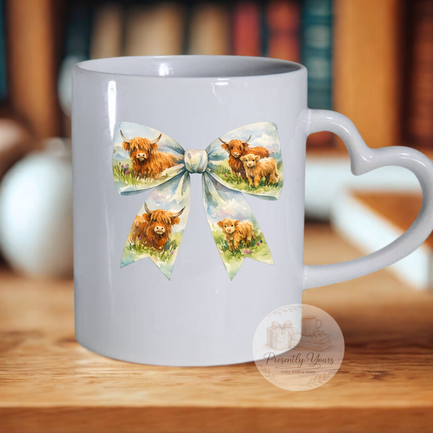 Highland Cow Bow - Heart Handle Mug