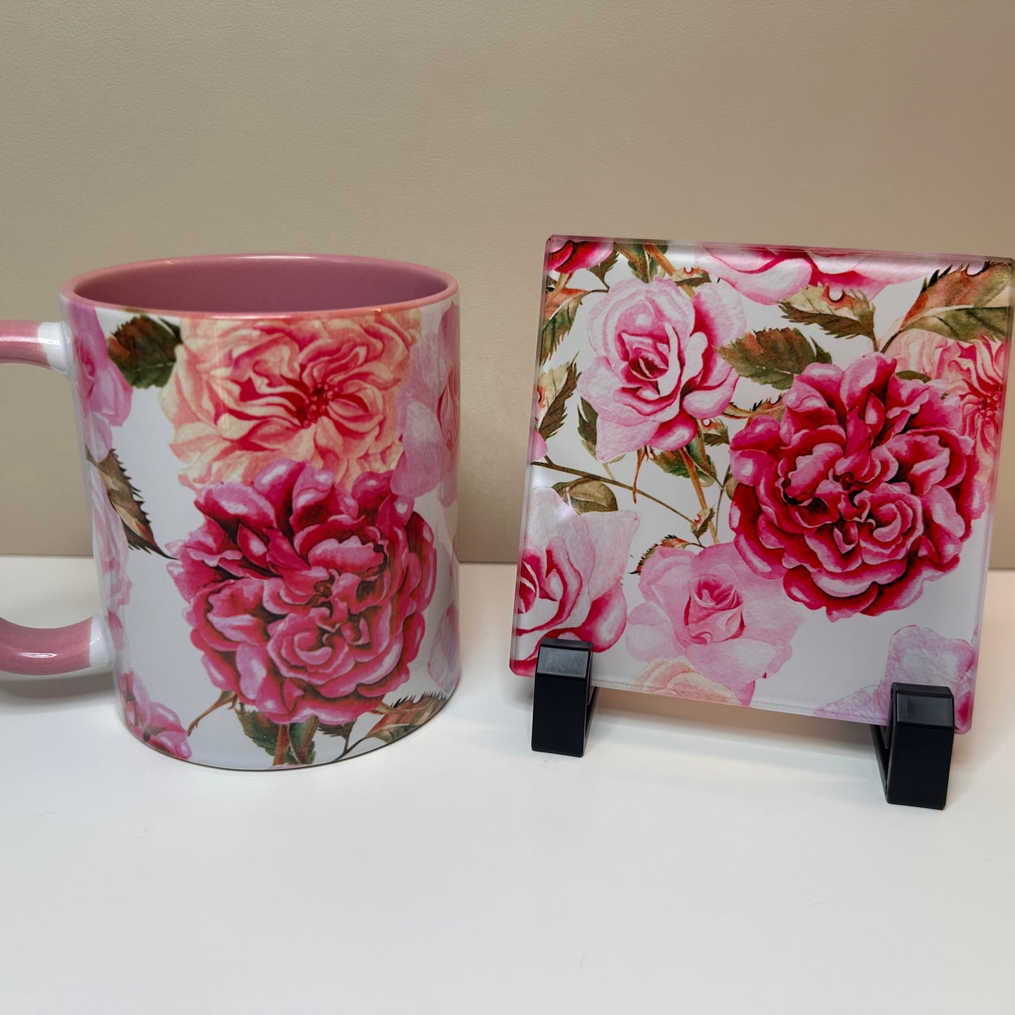 Pink Rose Mug & Coaster Set