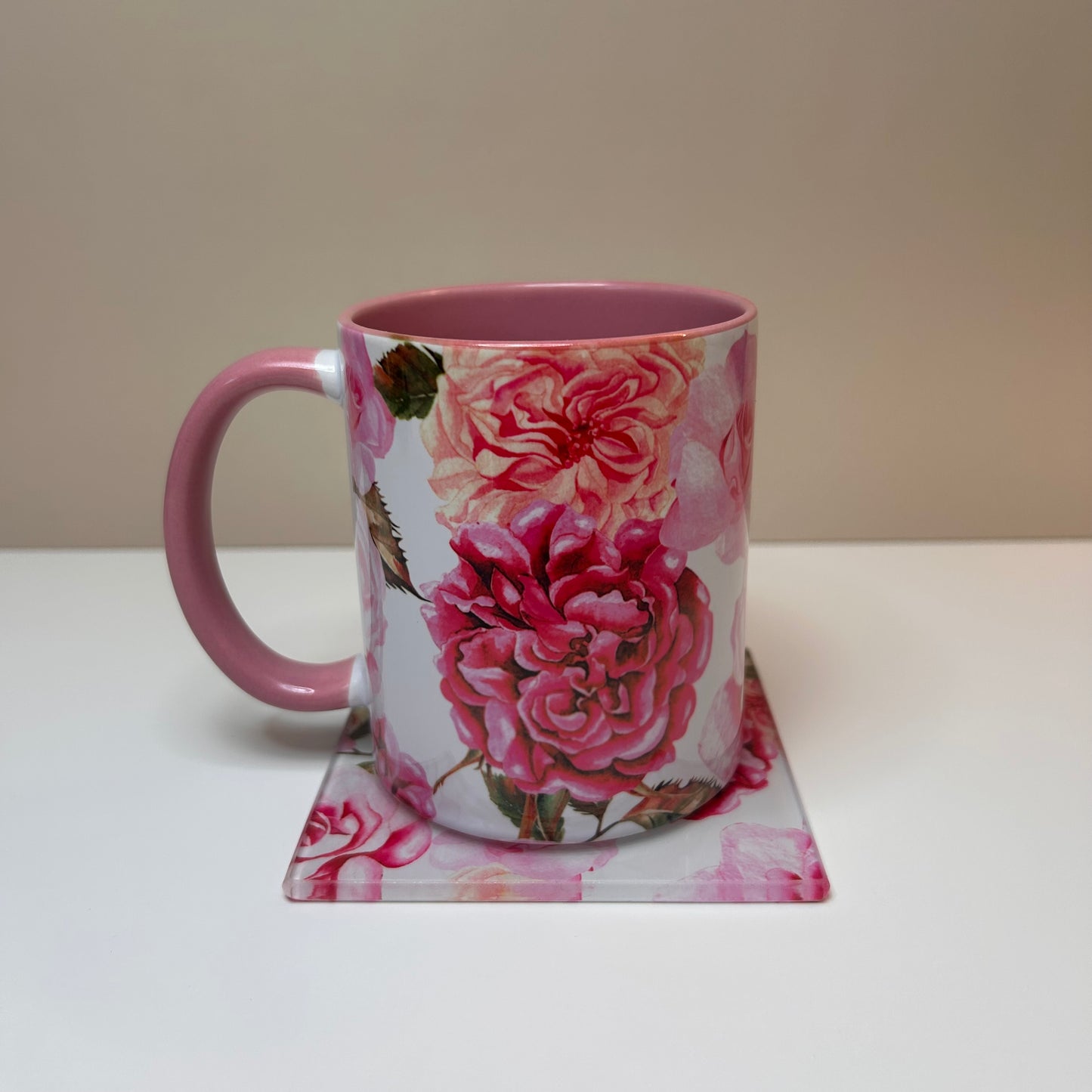 Pink Rose Mug & Coaster Set