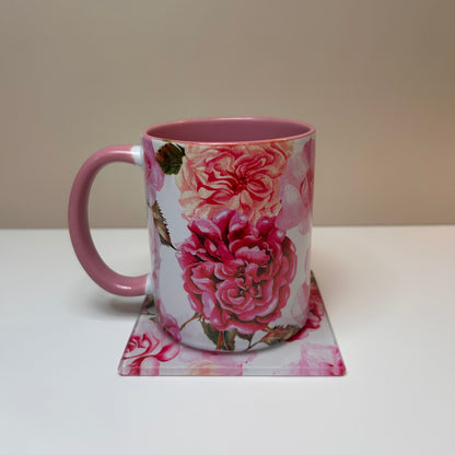 Pink Rose Mug & Coaster Set