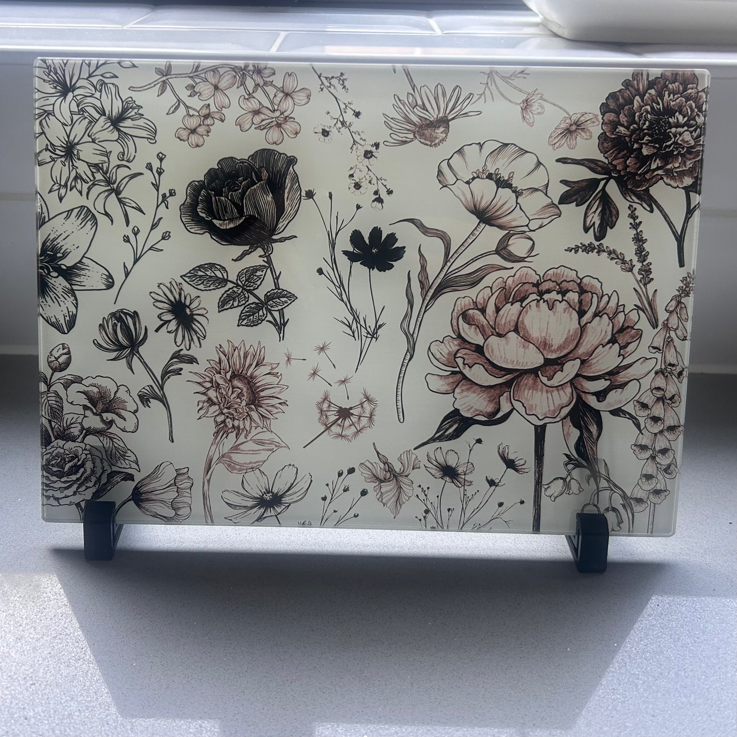 Flower Tattoo A4 Glass Chopping Board/Placemat