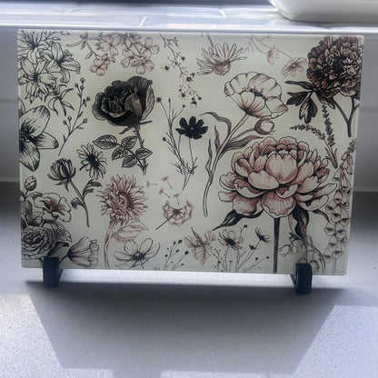 Flower Tattoo A4 Glass Chopping Board/Placemat