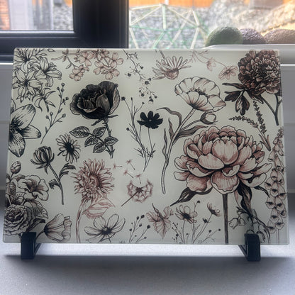 Flower Tattoo A4 Glass Chopping Board/Placemat