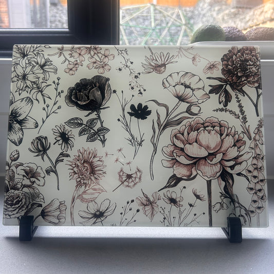 Flower Tattoo A4 Glass Chopping Board/Placemat