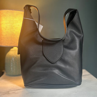 Black PU Leather Foldover Bag with Mini Wristlet Bag