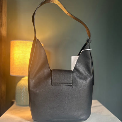 Black PU Leather Foldover Bag with Mini Wristlet Bag