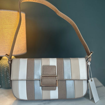 Beige Vertical Stripe Handbag