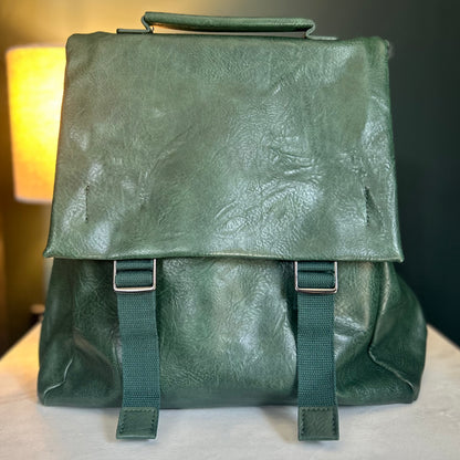 Green PU Leather Backpack
