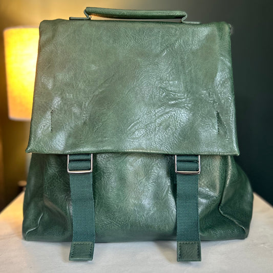 Green PU Leather Backpack