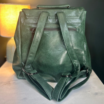 Green PU Leather Backpack