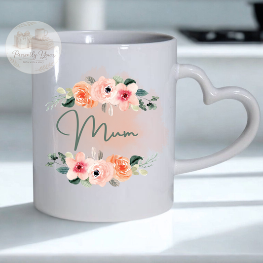 Floral Mum - Heart Handle Mug