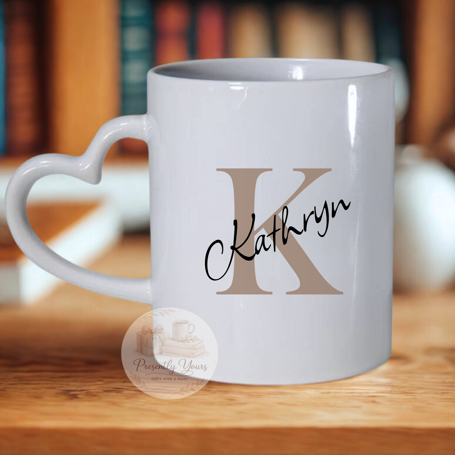 Neutral Initial - Heart Handle Mug
