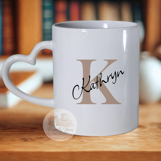 Neutral Initial - Heart Handle Mug